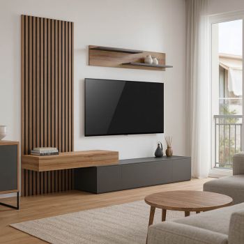 ТВ шкаф Литенде 230-000090 цвят антрацит-дъб