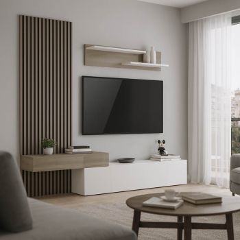 ТВ шкаф Литенде 230-000091 цвят бял-натурал