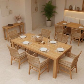 Комплект маса 220x90 см и 6 стола 343-000054 тиково дърво