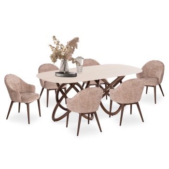 Трапезен комплект Орбител SM21227 керамичен плот травертин екрю