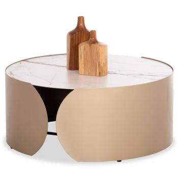 Холна маса Обсешън SM18089 цвят бял мрамор-шампанско