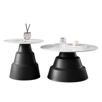 Комплект маси Лидокс Φ50 и Φ70 см HM18306.02 бял синтерован камък-черен