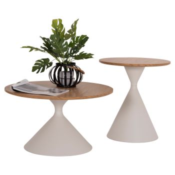 Комплект маси Джен Φ50 и Φ70 см HM18308.01 мдф натурал-бял