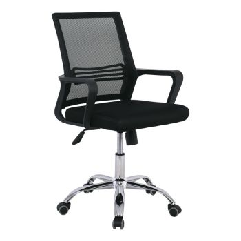 Офис стол ΕΟ256 черен цвят с хром крака