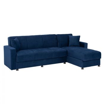 Ъглов диван HM3135.08 кадифе син цвят