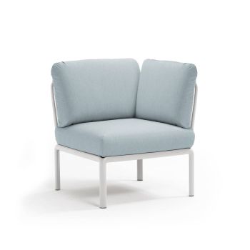Кресло Комодо ъгъл цвят бял+Sunbrella®ледено син