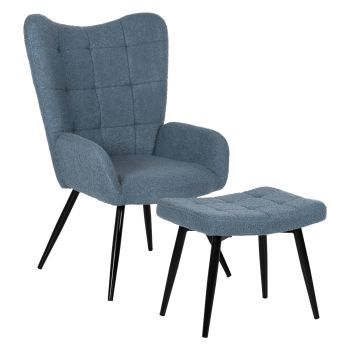 Кресло с табуретка Бергера букле HM8918.24 син цвят