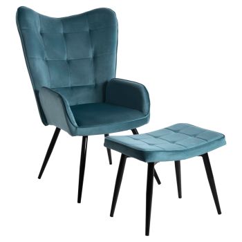 Кресло с табуретка Бергера HM8918.17 петролено син цвят