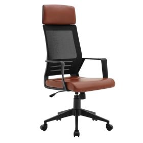 Мениджърско кресло ΕΟ607.3 черна мрежа-кафява кожа